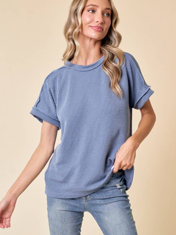 A New Day Ribbed Top - Blue