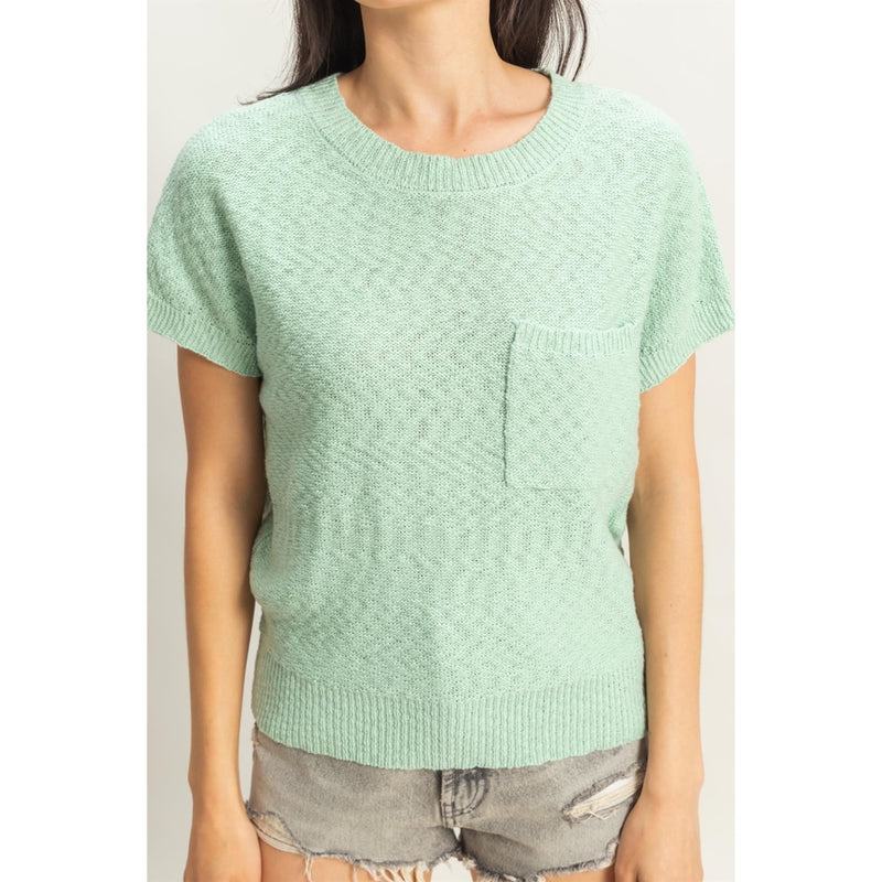 Front Pocket Sweater Top - Mint