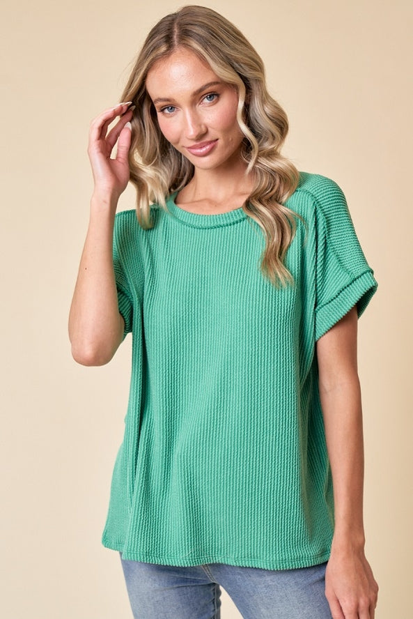 A New Day Ribbed Top - Kelly Green