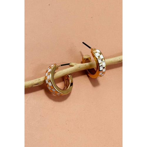 Mini Checker Huggie Earrings - White