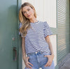 Striped Ruffle Top - Navy