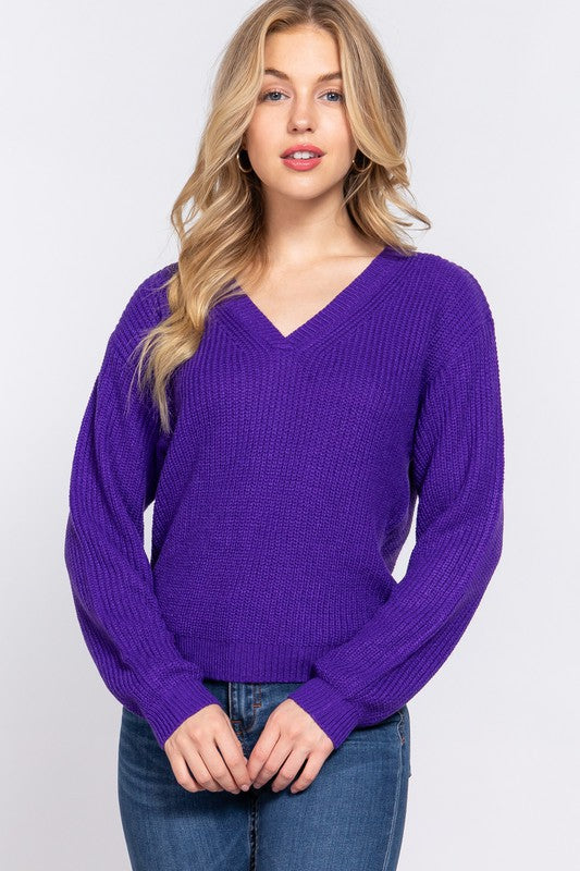 Kelsey Purple V-Neck Sweater
