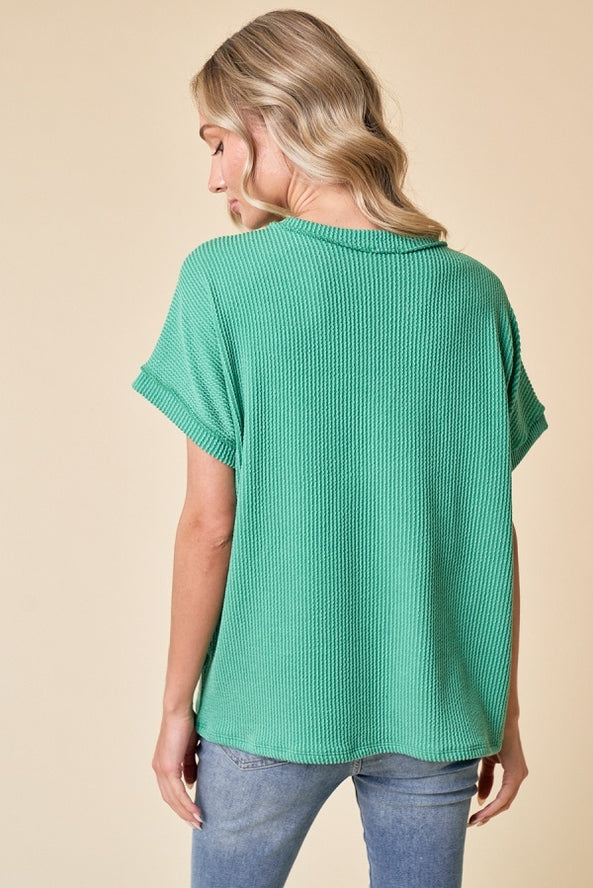 A New Day Ribbed Top - Kelly Green