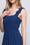 Smocked Bodice Maxi Dress - Navy