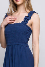 Smocked Bodice Maxi Dress - Navy
