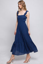 Smocked Bodice Maxi Dress - Navy