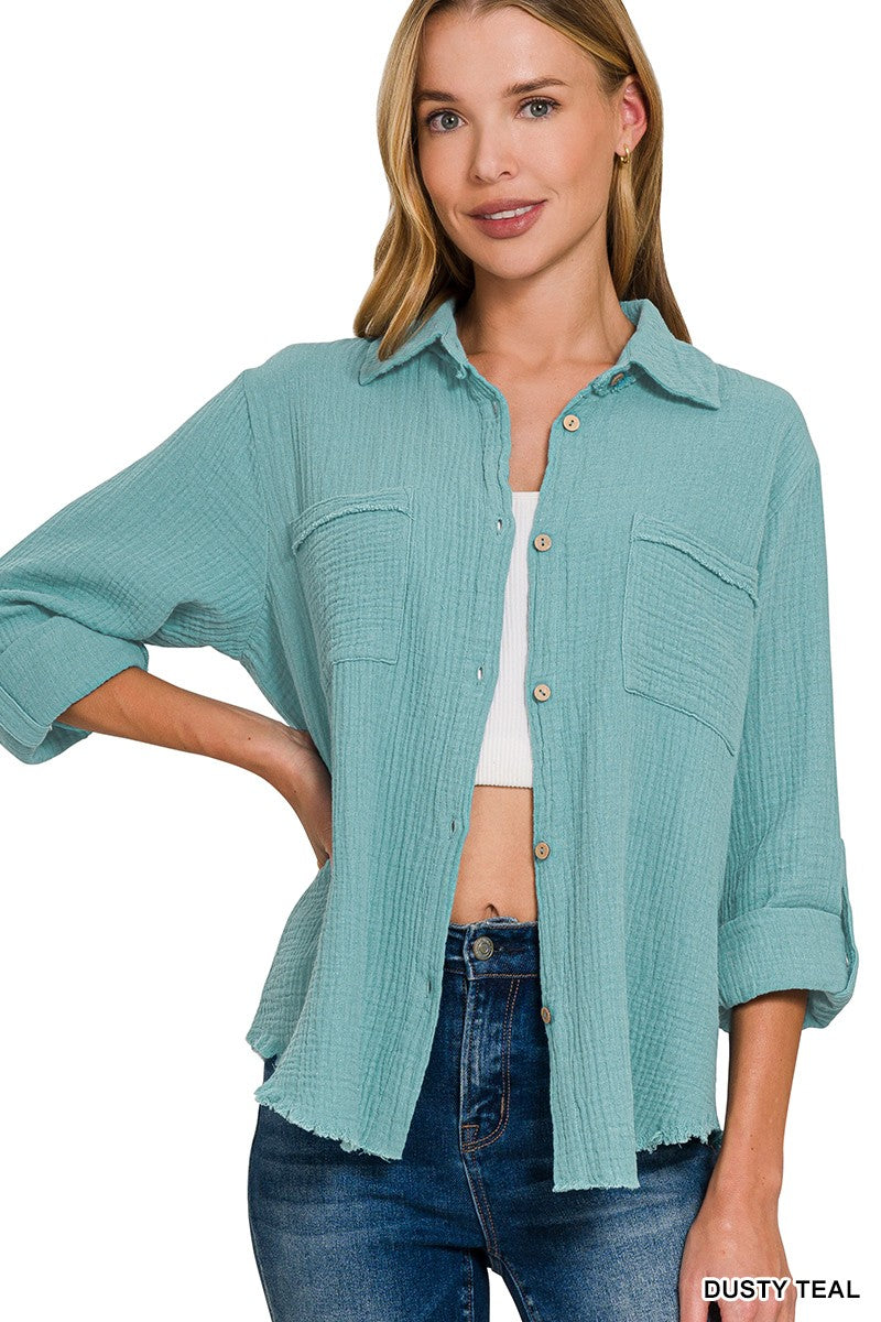Double Gauze Shirt - Dusty Teal