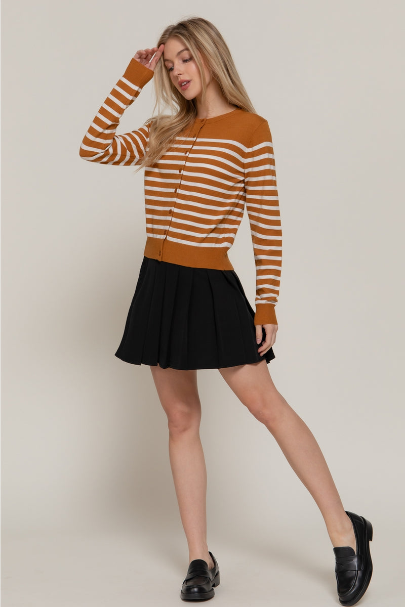 Crew Neck Cardigan  - Camel