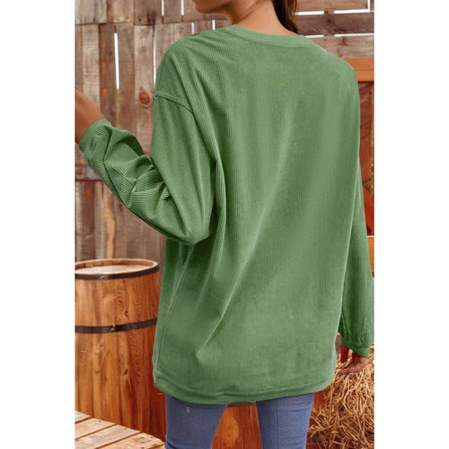 Rhinestone Lucky Clover Ribbed Sweatshirt
