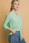 Striped Roll Up Blouse - Green