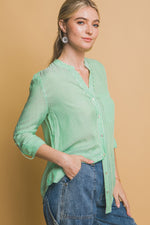 Striped Roll Up Blouse - Green