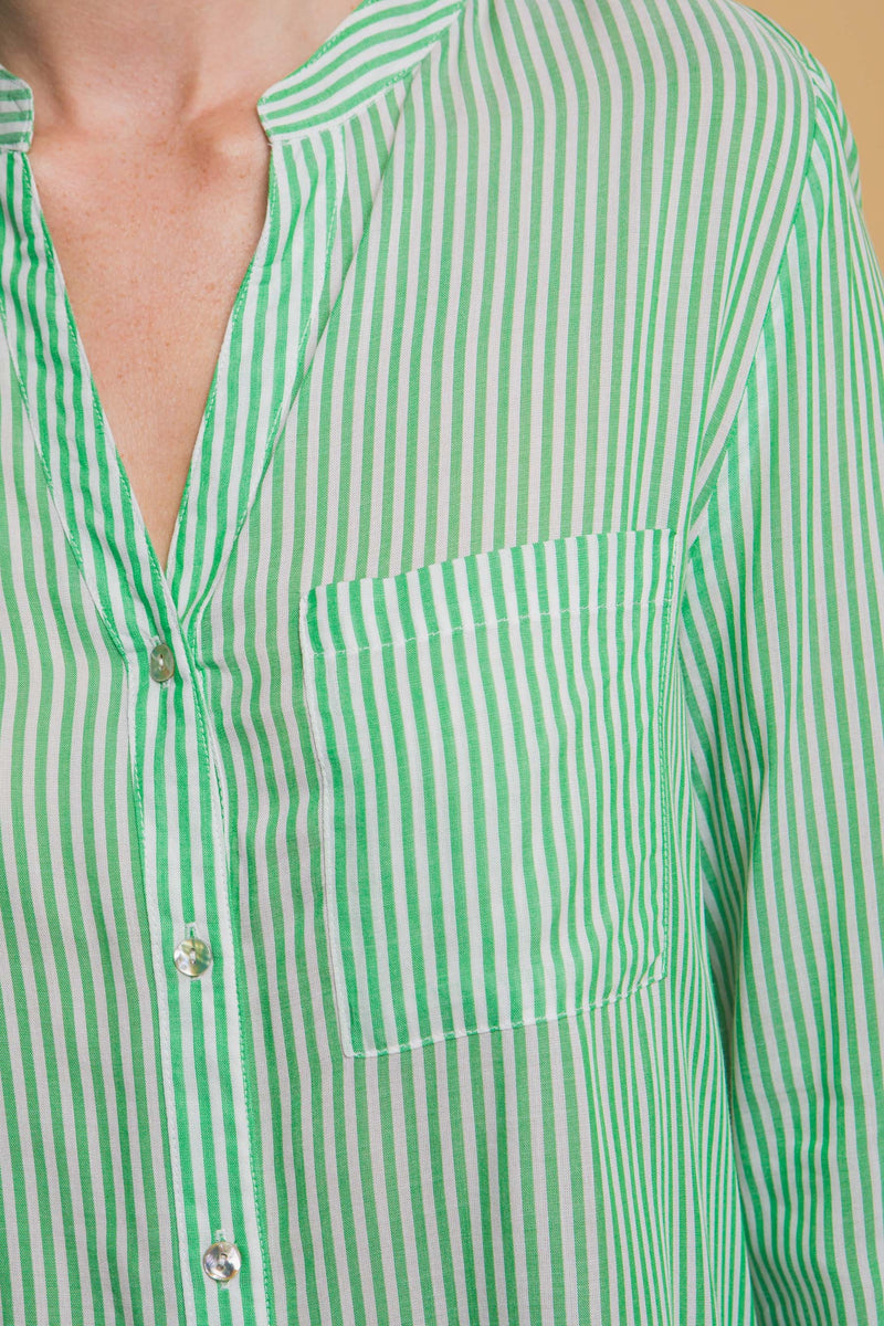 Striped Roll Up Blouse - Green