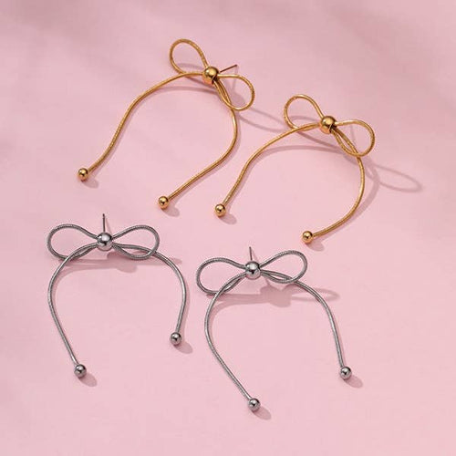 Ribbon Bow Earrings - Silver