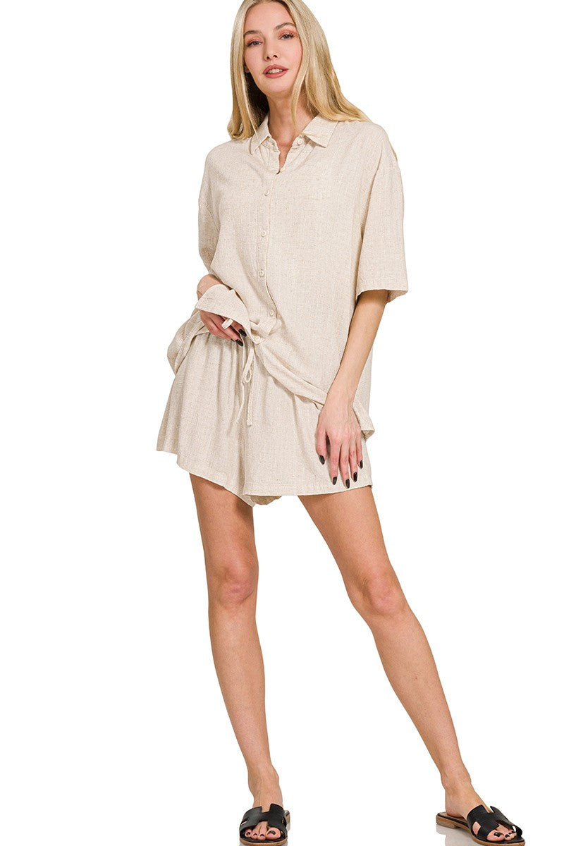 Linen Shorts Set - Oatmeal