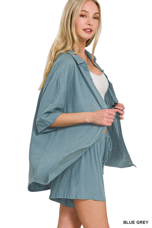 Linen Shorts Set - Blue Gray