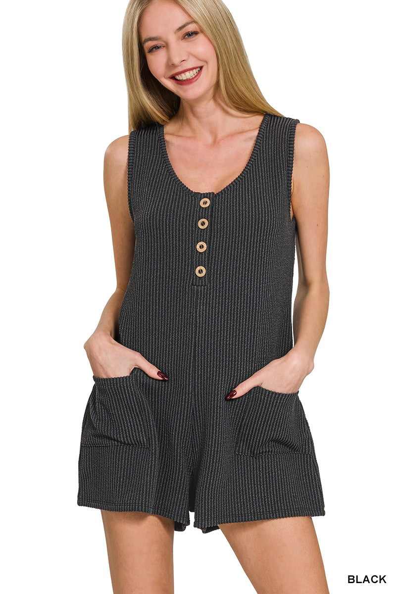 Corded Sleevless Romper - Black