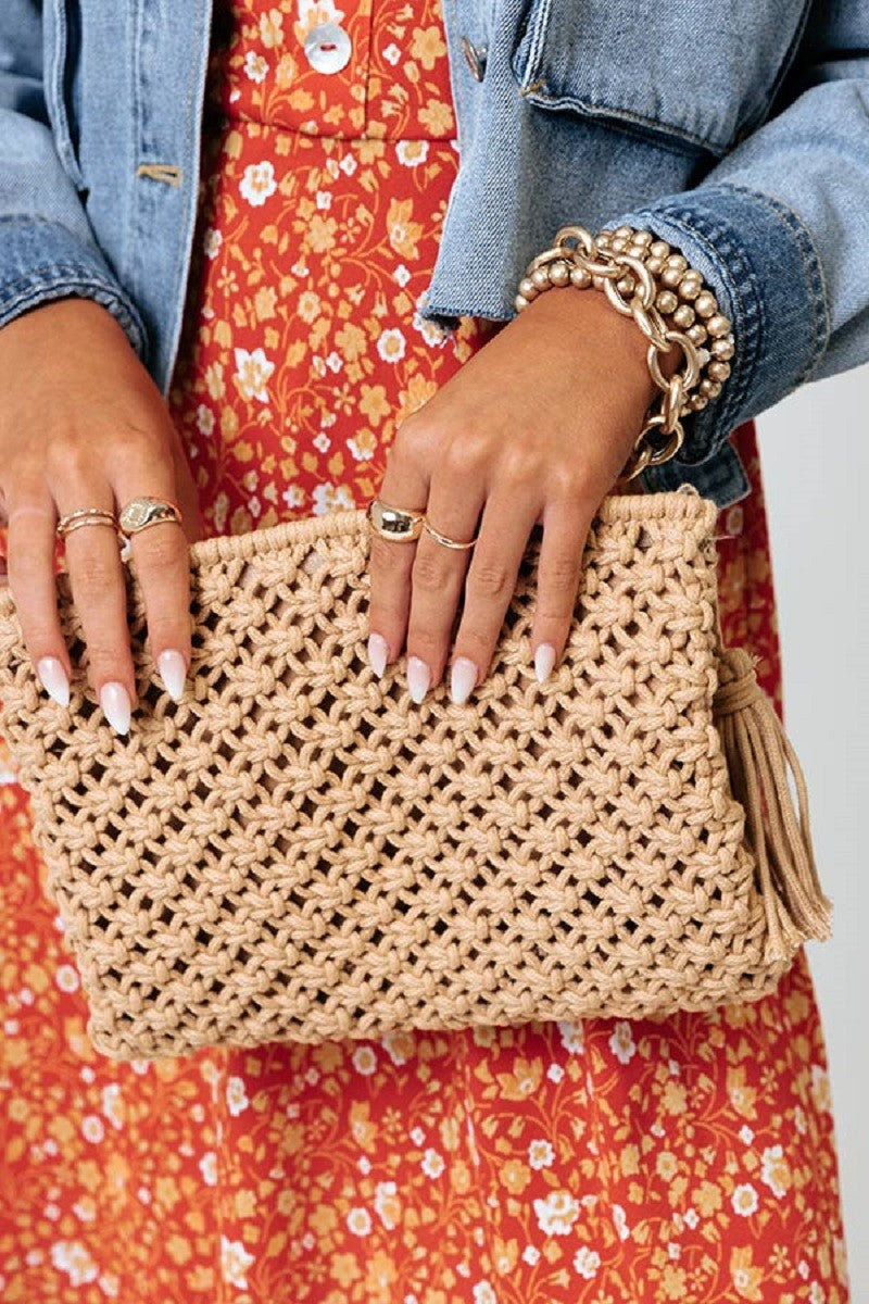 Woven Bohemian Clutch - Camel