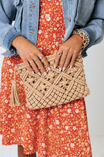 Woven Bohemian Clutch - Camel