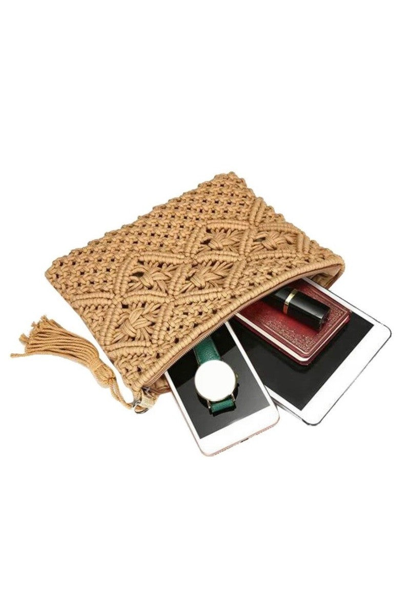 Woven Bohemian Clutch - Camel