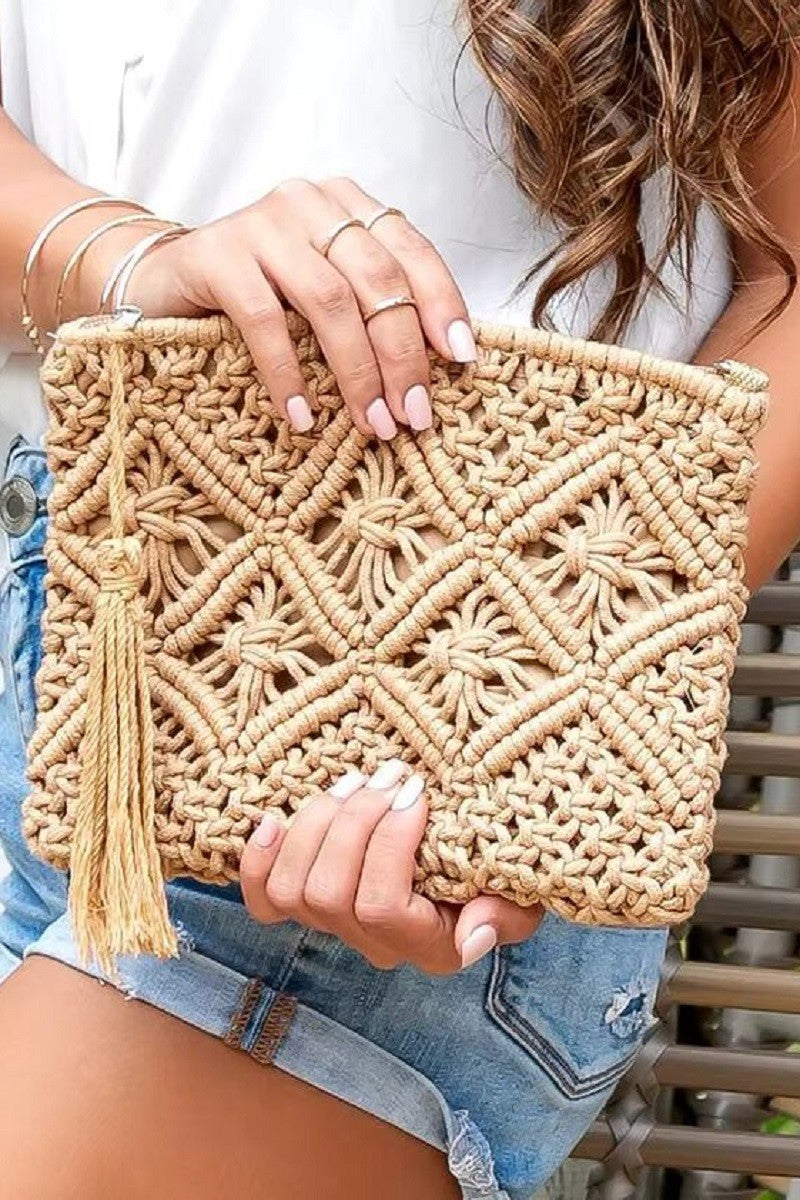 Woven Bohemian Clutch - Camel