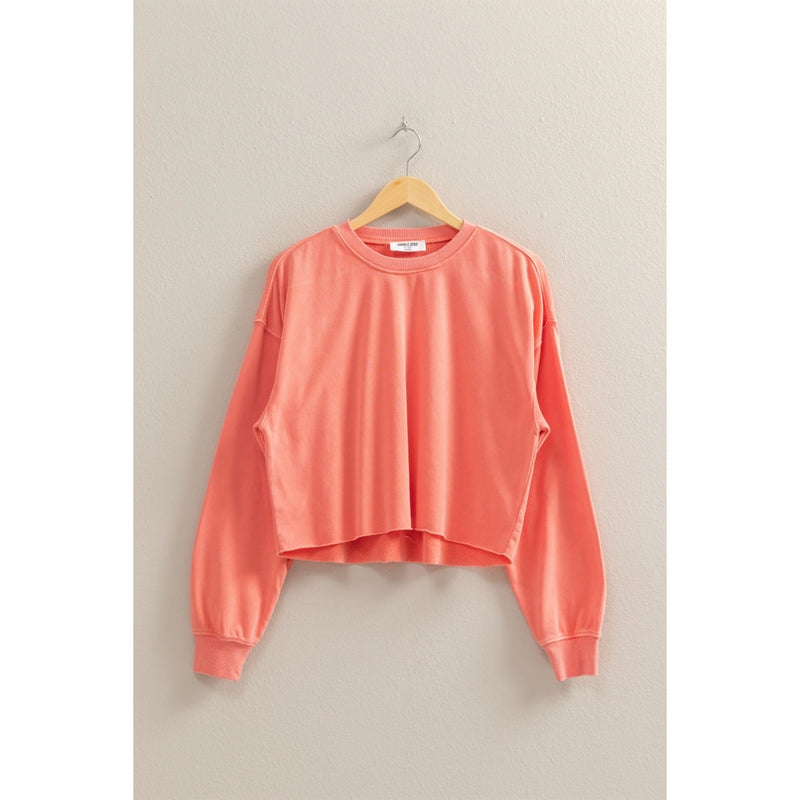 Raw Hem Cropped Sweatshirt - Coral