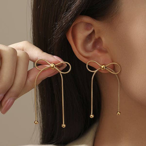 Ribbon Bow Earrings - Gold