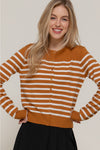 Crew Neck Cardigan  - Camel