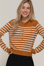 Crew Neck Cardigan  - Camel