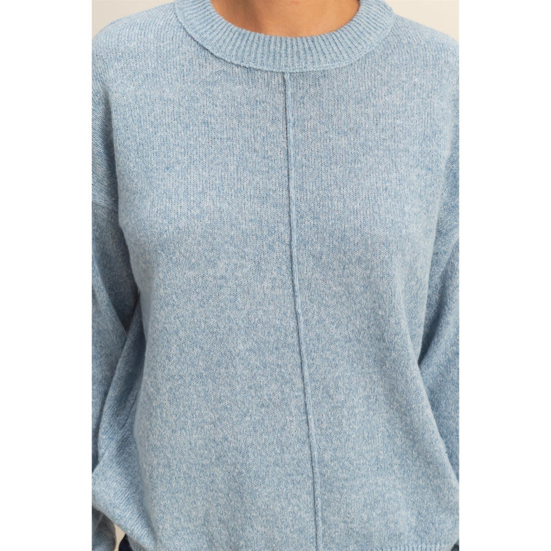Front Seam Ocean Blue Sweater