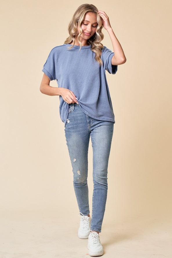 A New Day Ribbed Top - Blue