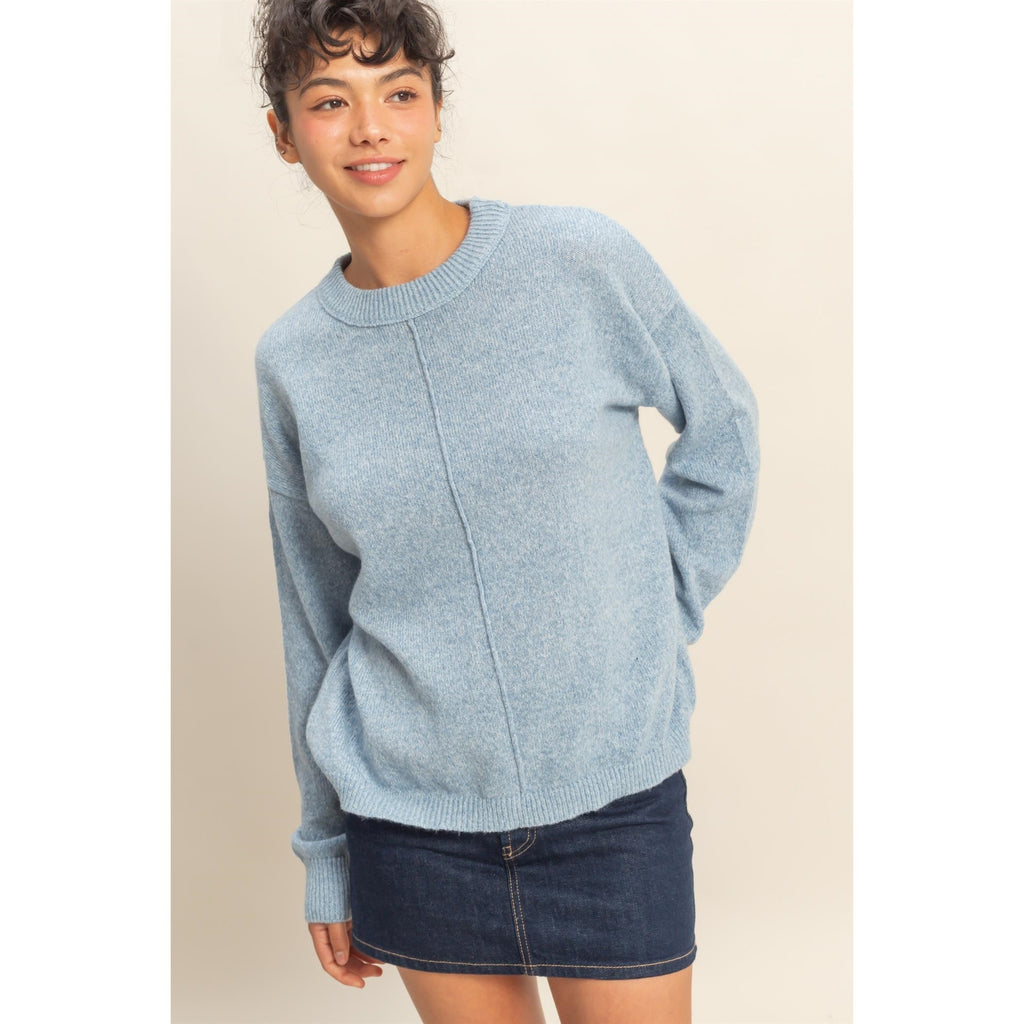 Front Seam Ocean Blue Sweater – The Beehive Boutique