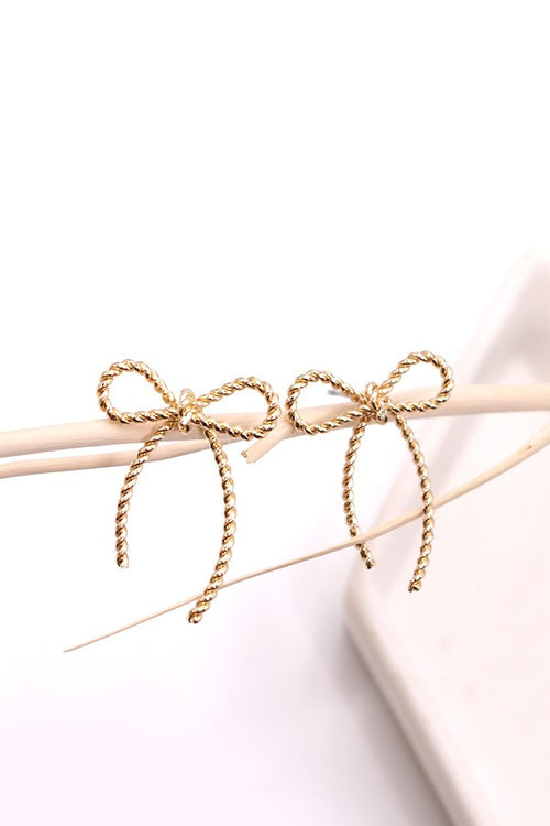 Rope Twist Bow Earrings - Gold