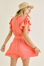 Coral Ruffle Romper
