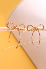 Rope Twist Bow Earrings - Gold