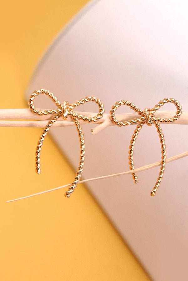 Rope Twist Bow Earrings - Gold