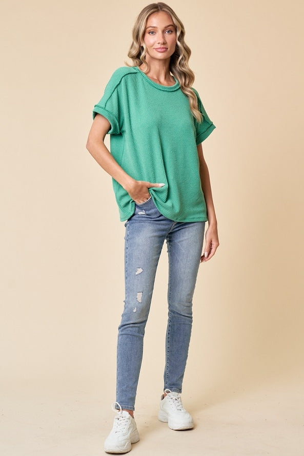 A New Day Ribbed Top - Kelly Green
