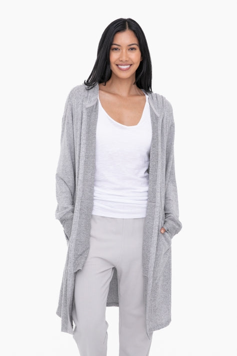 Open Front Hooded Cardigan - Gray