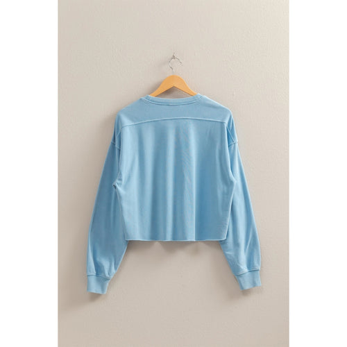 Raw Hem Cropped Sweatshirt - Blue