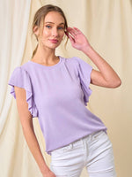 Ruffled Sleeve Ribbed Top - Purple