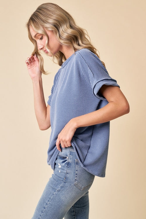 A New Day Ribbed Top - Blue