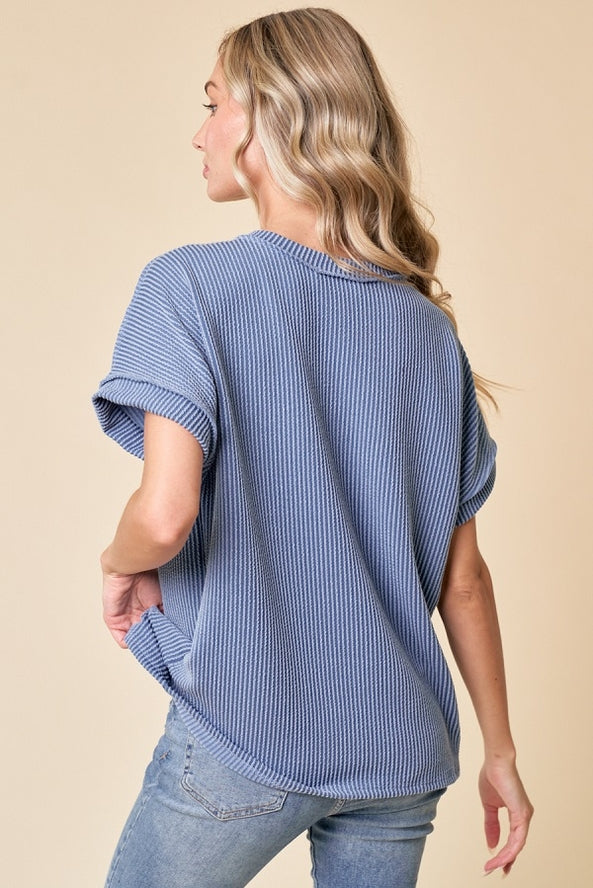 A New Day Ribbed Top - Blue