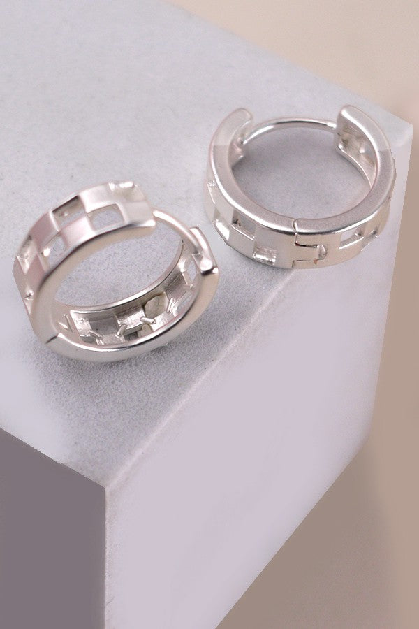 Checkered Huggie Earrings - Silver