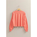 Raw Hem Cropped Sweatshirt - Coral