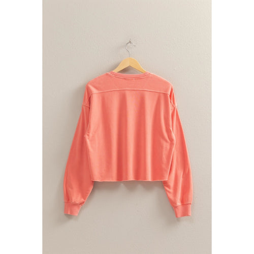 Raw Hem Cropped Sweatshirt - Coral