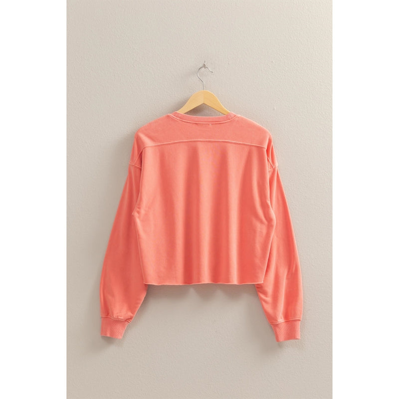 Raw Hem Cropped Sweatshirt - Coral
