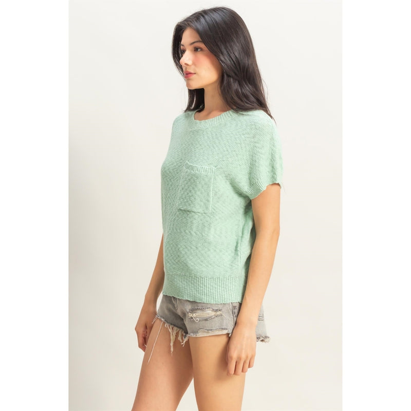 Front Pocket Sweater Top - Mint