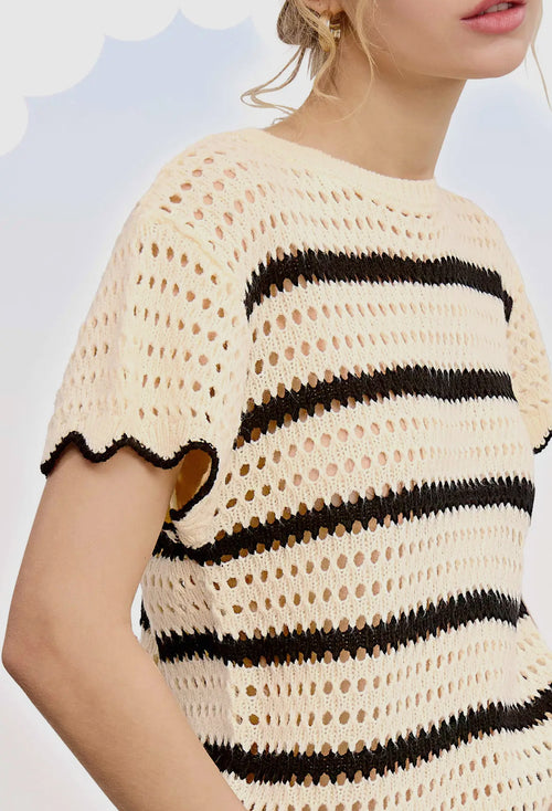 Scalloped Striped Crochet Top