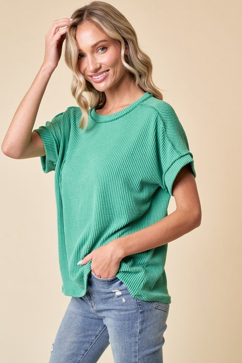 A New Day Ribbed Top - Kelly Green