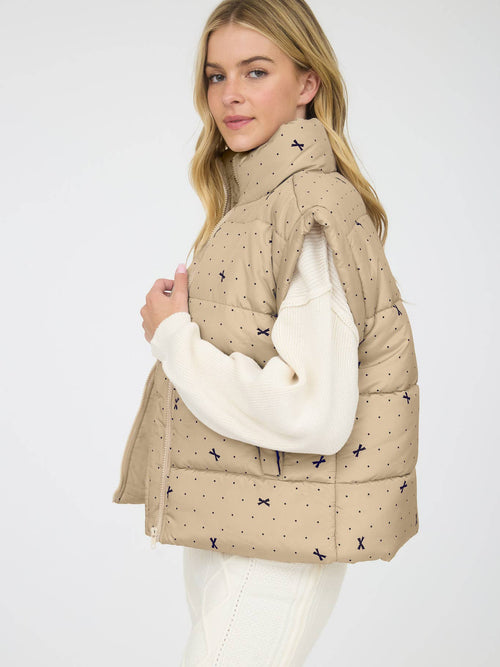 Polka Dot Bow Puffer Vest