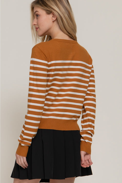 Crew Neck Cardigan  - Camel